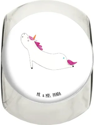 Produktbild von Mr. & Mrs. Panda Bonboniere Einhorn Yoga XL 2000ml - Weiß - Geschenk, Achtsamkeit, Einhörner, Frischhaltedose, Vorratsdose, Teedose, Lebensmittelbehälter, Namaste, Sport