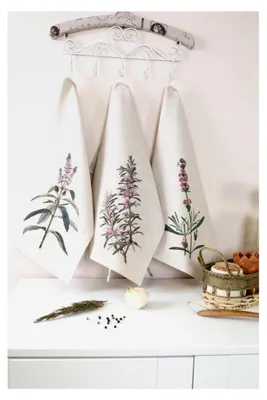 Produktbild von Set aus 3 Geschirrtüchern Halbleinen 46x60 cm, Küchentücher, Kleine Handtücher 60% Leinen, 40% Baumwolle, Handtuch mit Aufhänger - Provence, 3 STK.