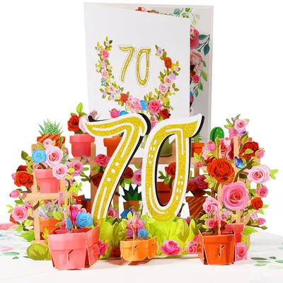 Productafbeelding van Pop-up verjaardagskaart 70 jaar met bloemen en notitie