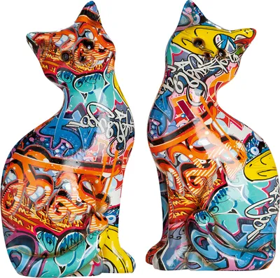 Produktbild von Gilde Katze Street Art sitzend mehrfarbig, Graffiti-Design H: 28 cm B: 14 cm T: 9cm 37539