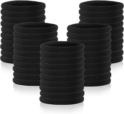 Produktbild von 50 schwarze Haargummis für dickes Haar, Damen, Herren und Mädchen, ohne Metall, als Zopfgummis