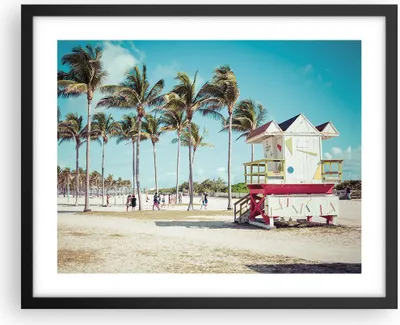 Produktbild von Gerahmtes Poster - Schwarzer Rahmen - Strand Miami Florida - 50x40 cm - Wand Bild - Wanddeko - Wandbilder - Kunstposter - Wandposter - Bilderrahmen - Bilder - Kunstdruck - Wandbild - P2BAA50x40-4332