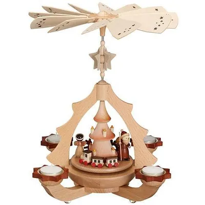 Productafbeelding van Kerstdecoratie: Piramide met kerstman en trein. Afmetingen: 31x31x36 cm. Nieuw