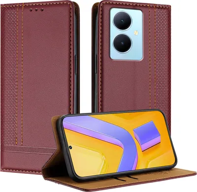 Produktbild von Handyhülle für Vivo Y78 / Vivo Y78+ 5G Leder Flip Klappbare Schutzhülle mit Standfunktion Dunkelrot