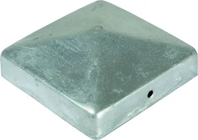 A single metal post cap with a pyramidal top, shown from a slightly elevated angle against a white background.