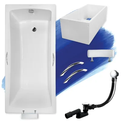 Zdjęcie produktu dla Wanna Akrylowa Zestaw 6w1 Prostokątna 160x70 + Styropianowy Nośnik Stabilizujący + Uchwyty + Zagłówek, Syfon Nogi w komplecie | BADLAND OPTIMA PREMIUM