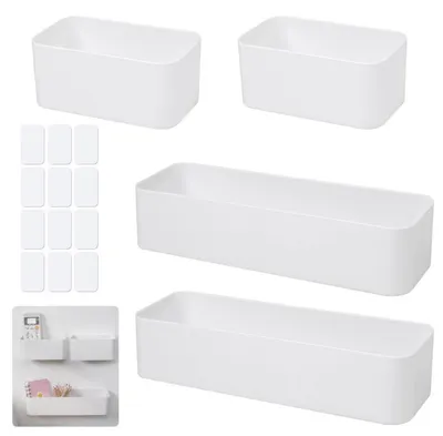 Obrázok produktu pre Úložné boxy, úzke, 4 kusy, samolepiace, bez vŕtania, držiak do sprchy, materiál: ABS plast, 2 veľkosti