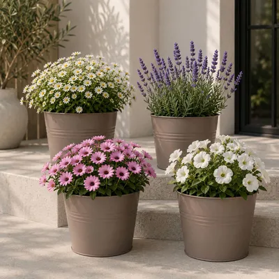 Produktbild von 4 Stk. Blumentopf Pflanzgefäß Balkontopf Pflanztopf verzinkt Ø17xH15cm