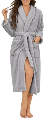 Image de Peignoir en polaire pour femmes - Gris clair avec col châle