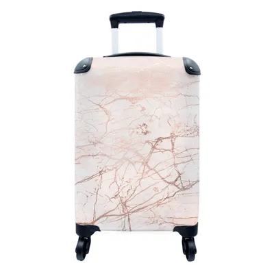 Produktbild von MuchoWow® Koffer Handgepäck Trolley Rollkoffer Kleine Reisekoffer mit 4 Rollen - Marmor - Weiß - Rosa - Cabin Size < 55x40x23 cm & 55x40x20 cm - Fotokoffer - Kabinenkoffer - Boardgepäck - Reise-Box - Reisekoffer - Reisegepäck - Koffer mit Bild - Trolley für Kinder