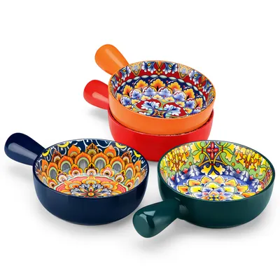 Obrázek produktu pro Polévková mísa s uchem pro 4 osoby, zapékací mísa vancasso, miska na svačinu, porcelánová servírovací mísa, boho styl
