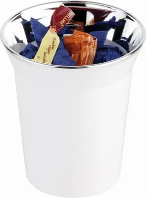 Produktbild von APS 25 Tischreste-/Besteckbehälter TOP CHROME, Kunststoff (SAN), Ø 13 cm, Höhe 15 cm, verchromter Rand, weiß