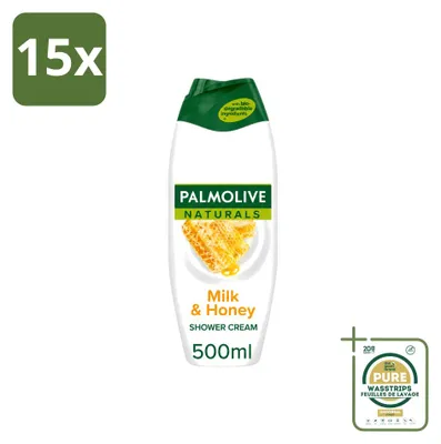 Productafbeelding van 15 x Palmolive Naturals Douchecrème Melk & Honing, 500 ml - Voorraadverpakking - 15 stuks