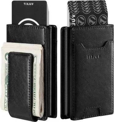 Produktbild von Famanu Geldclip Kreditkartenhalter Leder Pop-up Geldbörse mit RFID-Schutz - Schwarz