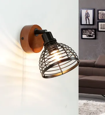 Immagine prodotto di Lampada da parete regolabile in legno metallo design retrò E27 orientabile E14 faretto da parete