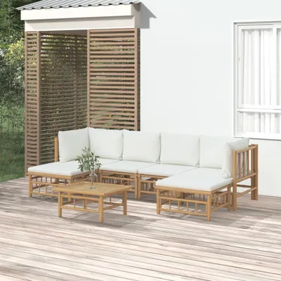 Produktbild von Maison Exclusive - 7-tlg. Garten-Lounge-Set mit Cremeweißen Kissen Bambus