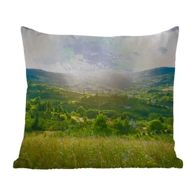 Produktbild von MuchoWow® Outdoor Kissen - Wald - Landschaft - Sonne - Natur - Sonnenaufgang - 40x40 cm - Wetterfest - Lounge Kissen - Kopfkissen - Interieur - Polster mit Bild