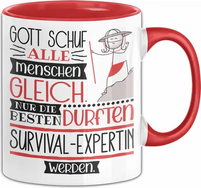 Produktbild von Survival-Expertin Geschenk Becher Tasse Gott Schuf Alle Menschen Gleich Nur Die Besten Durfeten Survival-Expertin Werden Geschenkidee Lustig (Rot)