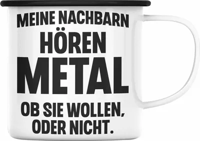 Produktbild von Trendation - Heavy Metal Geschenke Rockmusik Geschenk Emaille Tasse Lustig Deko (Schwarz)