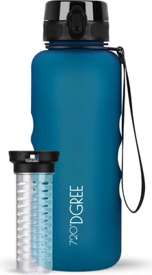 Produktbild von uberBottle softTouch Trinkflasche mit Fruchtbehälter 1500ml / Petrol Blue/ 720DGREE