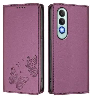 Image de Étui en cuir pour OnePlus Nord CE4, motif papillon, étui à rabat avec porte-appareil, violet