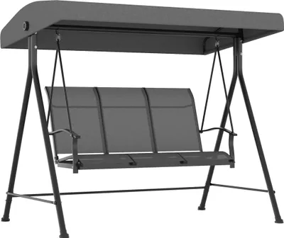 Produktbild von Outsunny Hollywoodschaukel 3-Sitzer, Gartenschaukel mit Verstellbarem Dach, Schaukelbank mit Armlehne, bis 240 kg Belastbar, Metall, Texteline, Dunkelgrau, 195 x 118 x 170 cm