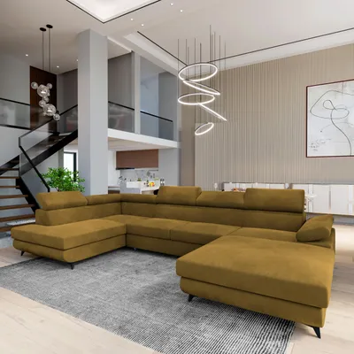 Produktbild von Masseno Ecksofa RUBANO L-S mit Schlaffunktion U-Form, Sofa mit Bettkasten, Wohnzimmersofa, Couch, Soffa, Bettsofa, Couchgarnitur- Gelb, MONOLITH 48