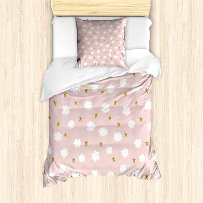 Produktbild von ABAKUHAUS Baby Mantele, Sterne und Wolken Muster, Milbensicher Allergiker geeignet mit Kissenbezügen, 135 cm x 200 cm - 80 x 80 cm, Blush Sepia Weiß