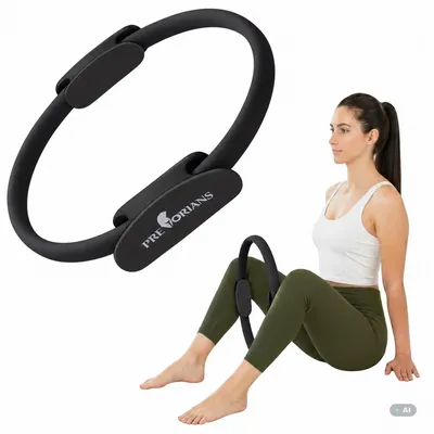 Produktbild von Pilates Ring mit Gummi Rutschfeste Doppelgriff 36 cm Yoga Fitness Ring bauchmuskeltraining schwarz
