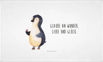 Produktbild von Mr. & Mrs. Panda Handtuch Pinguin Marienkäfer - Weiß - Geschenk, Pinguine, Frotteehandtuch, Händehandtuch, gesichtshandtuch, Lebensfreude, Liebe, Aufmerksam, Flauschtuch