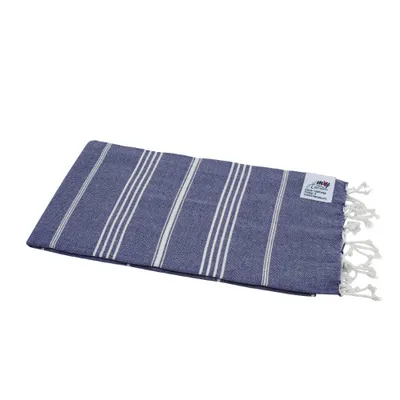 Produktbild von Saunatuch Hamamtuch marineblau "Sultan" mit Fransen