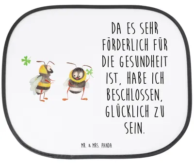 Produktbild von Mr. & Mrs. Panda Sonnenschutz Auto Hummeln Kleeblatt - Weiß - Geschenk, glücklich sein, Lustige Sprüche, Hummel, hitzeschutz, Spruch Positiv, für Autoscheiben, Werden