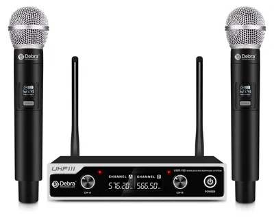 Imagen del producto de Kit de micrófono inalámbrico UHF: 2 micrófonos de mano, alcance de 80 metros, conexión XLR