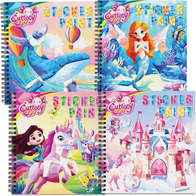 Productafbeelding van 4 stuks stickerboek voor kinderen vanaf 4-8, jongens/meisjes, stickers op nummer met verhalen