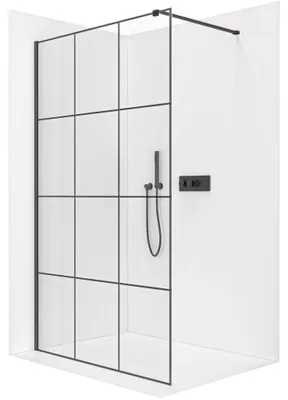 Zdjęcie produktu dla Ścianka prysznicowa Walk-in Onyx Cube, lewa/prawa - 8 mm - prostokątna, czarne matowe szkło - 110x200 cm