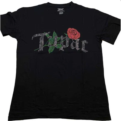 Zdjęcie produktu dla 2Pac Rose Logo (Embellished) Black L Koszulka
