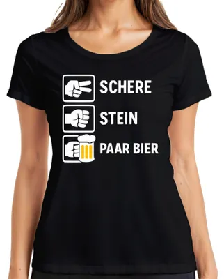 Productafbeelding van T-shirt met de tekst "Schaar, steen, papier, bier", grappig, voor een feestje, voor bierliefhebbers, cadeau voor dames, zwart, maat XL