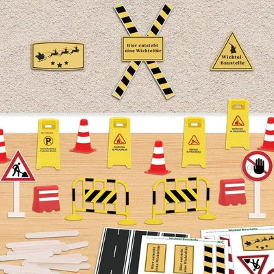 Produktbild von Wichteltür Zubehör Baustelle Set 35 Stück Weihnachten Verkehrsschilder Kinder