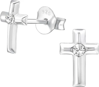 Produktbild von Kreuz Ohrstecker: Silber Ohrringe mit Kristall