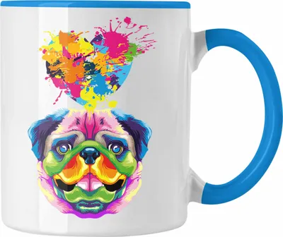 Produktbild von Trendation - Mops Herz Farbe Besitzer Tasse Geschenk Lustiger Spruch Geschenkidee Mops Liebhaber (Blau)