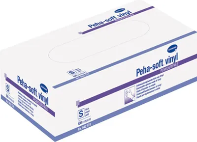 A box of disposable vinyl gloves.