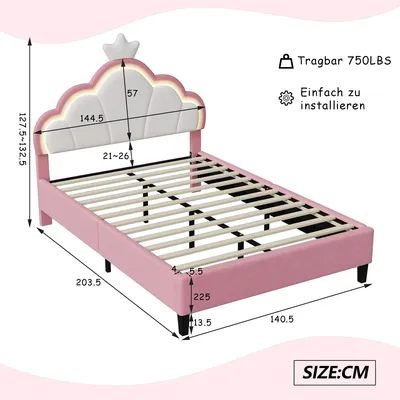 Image de Lit pour filles - Lit pour garçons - Lit pour enfants - Lit pour adolescents - Lit simple - 140x200 cm - Tête de lit LED réglable