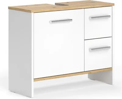 Obrázok produktu pre Spodná skrinka pod umývadlo Vicco Karli Biely/zlatý dub 70.2 x 57 cm s 2 zásuvkami a 1 dvierkami, Model 58326