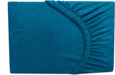 A folded teal fitted sheet is shown on a white background.