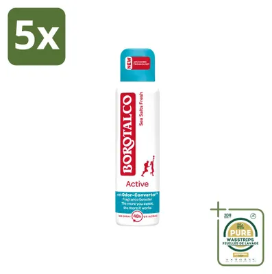 Immagine prodotto di 5 x Borotalco Active Deodorante Spray Sali Marini Fresco - 150 ml - Confezione da 5 pezzi