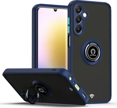 Produktbild von Hülle für Samsung Galaxy A25 Matte Transluzent TPU Stoßfest Schutzhülle mit Ring Halter Ständer Blau