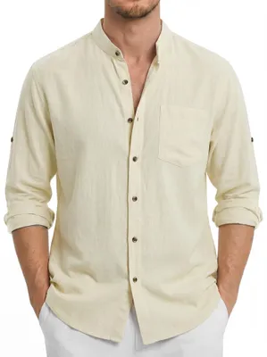 Immagine prodotto di Solidchoice - Camicia casual a maniche lunghe, beige, in cotone e lino