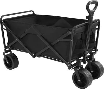 Produktbild von Klappbarer Bollerwagen - Transportwagen / Handwagen - Tragkraft bis 115 kg - All-Terrain-Räder - Garten, Strand, Einkaufen - Schwarz