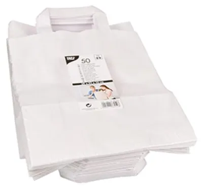 Zdjęcie produktu dla Papierowa torba transportowa PAPSTAR, 220 x 100 x 280 mm, biała, wykonana z papieru kraft, 70 g/m², nośność: 6 kg, z uchwytem do przenoszenia - 1 sztuka (86454)
