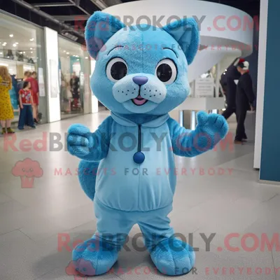 Produktbild von Maskottchenkostüm REDBROKOLY Himmelblaue Katze mit Strampler und Beanie